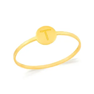 Anel de ouro 18k chapinha com letra