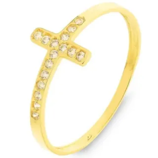 Anel de ouro 18k com cruz cravejada com zircônias