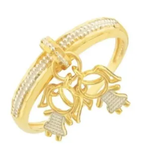 Anel de ouro 18k com pingente filhos menino / menina