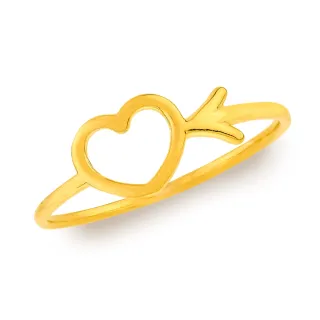 Anel de Ouro 18k Coração cupido flecha