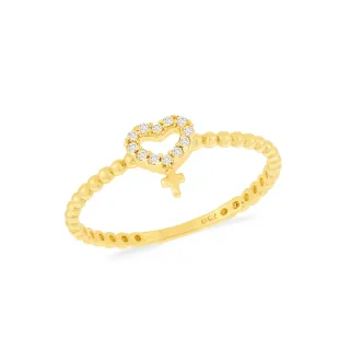 Anel de ouro 18k coração terço bolinhas