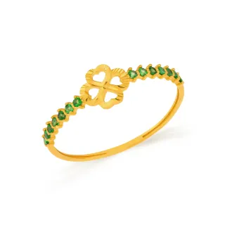 Anel de ouro 18k delicado trevo verde
