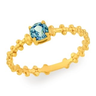 Anel de Ouro 18k face bolinha dupla com pedra Topazio Natural