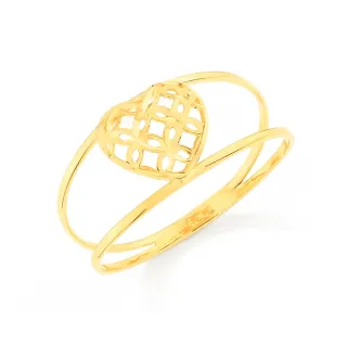 Anel de ouro 18k face coração pequeno vazado em flores