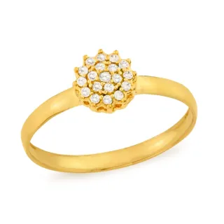 Anel de ouro 18k feminino face redonda com pedras