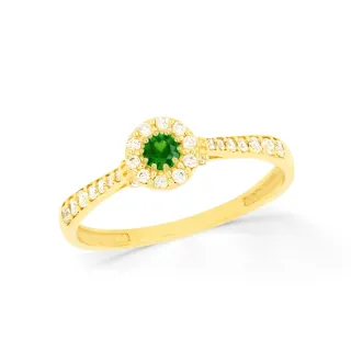 Anel de ouro 18k formatura solitário pedra verde