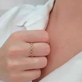 Anel de ouro 18k Geo círculos delicado 