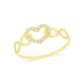 Anel de ouro 18k infinito e coração com pedra