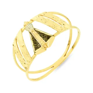 Anel de ouro 18k Nossa Senhora Aparecida com detalhes em ródio e ródio negro