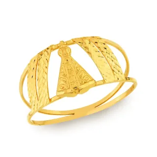 Anel de ouro 18k Nossa Senhora Aparecida com face vazada e textura