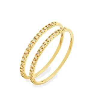 Anel de ouro 18k par de aparador meia aliança fino