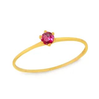 Anel de ouro 18k pedra vermelha 3mm