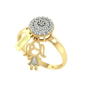 Anel de ouro 18k pingente filho e placa nome
