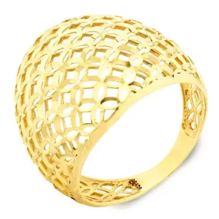 Anel de ouro 18k rede vazada com flores