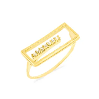 Anel de ouro 18k retangular zircônias noveau