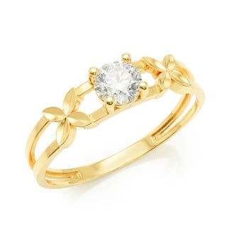 Anel de ouro 18k solitário flor