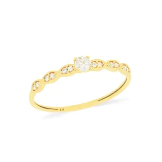 Anel de ouro 18k solitário ondas laterais