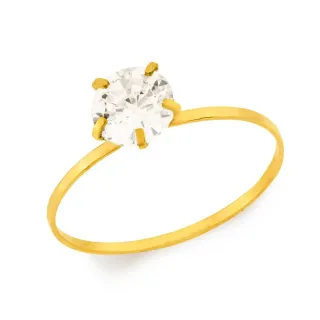 Anel de ouro 18k solitário com pedra de zircônia 6mm