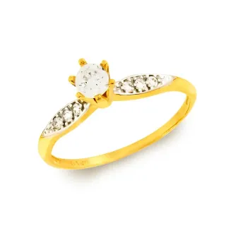Anel de ouro 18k solitário com zircônias