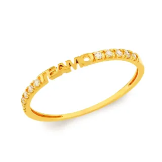 Anel de ouro 18k te amo com zircônias / aparador de aliança