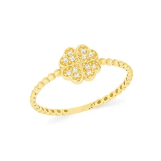 Anel de ouro 18k trevo Lucky cravejado