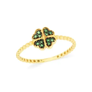 Anel de ouro 18k trevo Lucky verde 