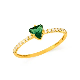 Anel de ouro 18k triangulo verde