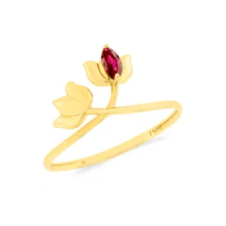 Anel de ouro 18k tulipa delicado vermelho