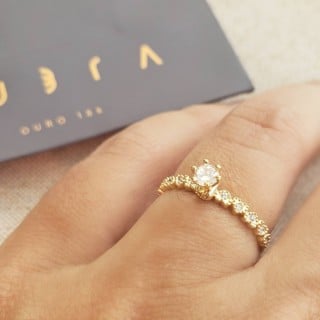 Anel solitário noivado de ouro 18k corações 