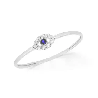 Anel de ouro branco 18k olho grego cravejado delicado