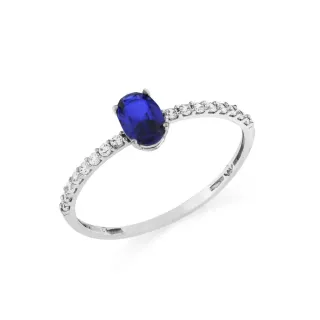 Anel de ouro branco 18k pedra azul escuro