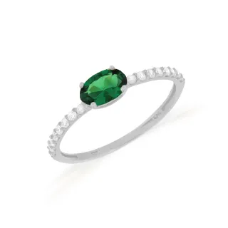Anel de ouro branco 18k pedra oval verde