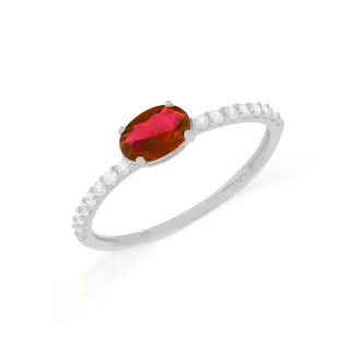 Anel de ouro branco 18k pedra vermelha VII