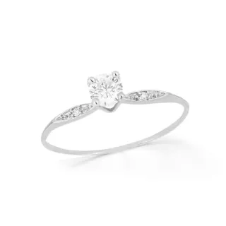 Anel de ouro branco 18k solitário noivado classic XXI