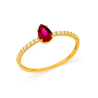 Anel de ouro feminino 18k pedra vermelha