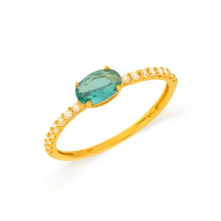 Anel de ouro feminino delicado pedra verde água