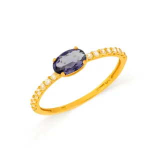 Anel de ouro feminino pedra roxa 18k colors