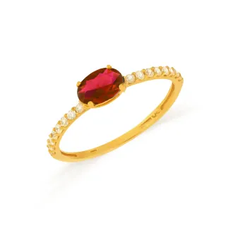 Anel de ouro feminino pedra vermelha 18k colors