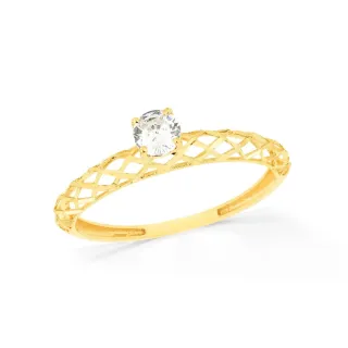 Anel de ouro solitário 18k aro em rede diamando