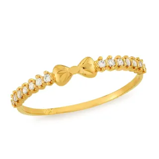 Anel feminino de ouro 18k laço com zircônias laterais
