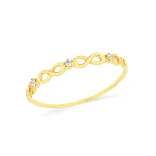 Anel infinito com pedras cravejadas delicado ouro 18k