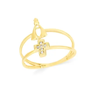 Anel Nossa Senhora Aparecida ouro 18k aro duplo