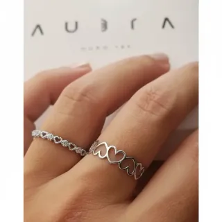 Anel de ouro branco 18k coração delicado fino