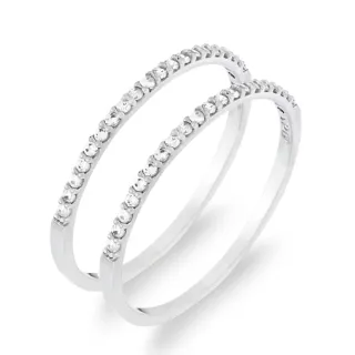  Anel par de aparador de ouro 18k branco zircônias