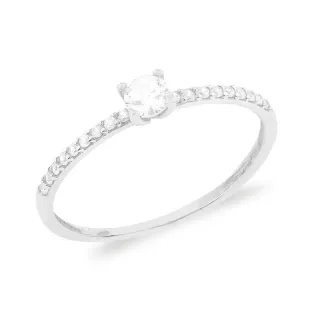 Anel solitário ouro branco 18k com pedras