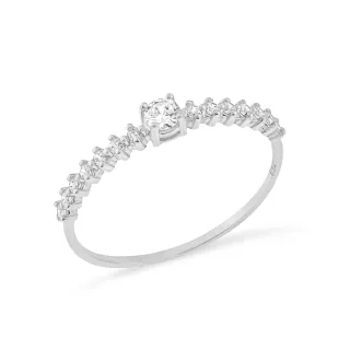 Anel solitário ouro branco 18k zircônias