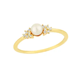 Anel de ouro 18k com Moissanites e pérola natural