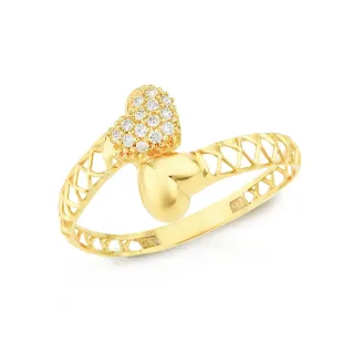 Anel de ouro coração 18k cravejado rendado
