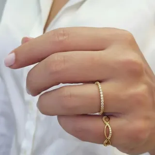 Anel de ouro18k Wave cravejado