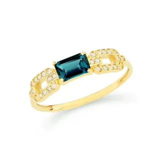 Anel ouro 18k Topázio e Moissanite azul profundo